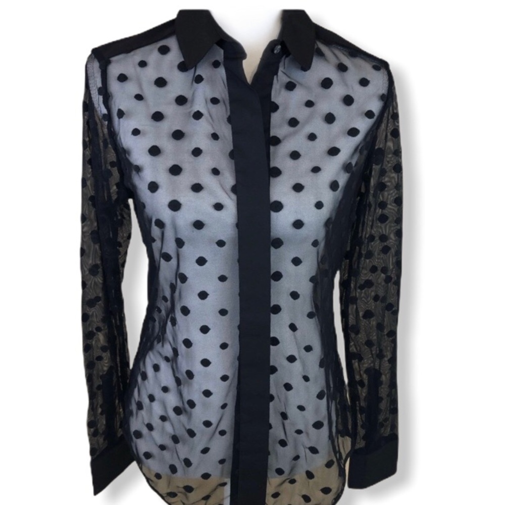 Lord & Taylor Black Sheer Dress Dotted Blouse S/P